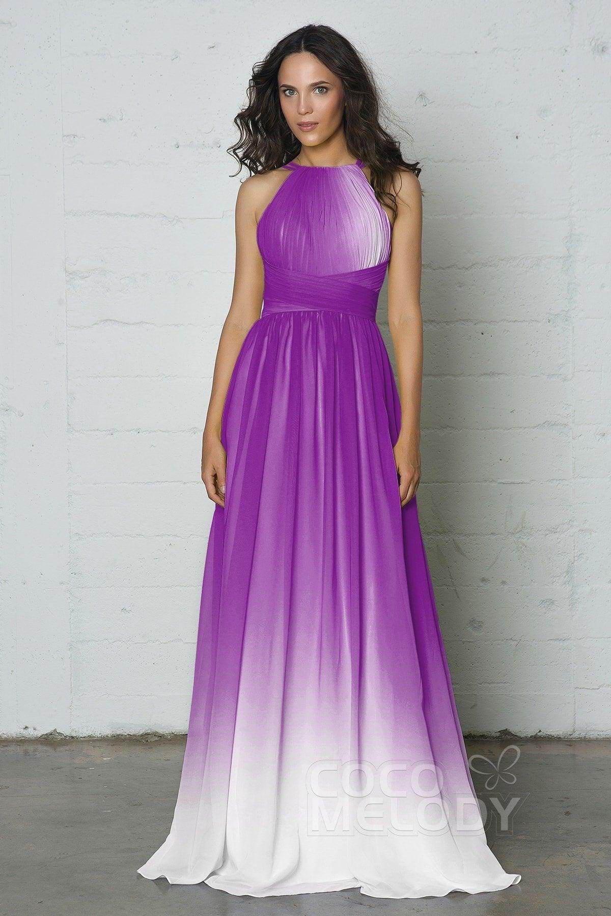 Sheath-Column Floor Length Chiffon Ombre Dress COZF17008 - COCOMELODY